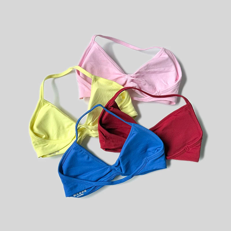 Women Halter Sports Bra Push Up Strappy Sexy Open Back Gym Crop Top Padded Seamless Workout Yoga Tank Tops