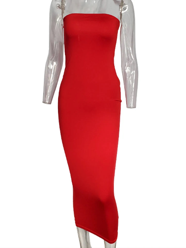 Summer Women's Sexy Sleeveless Chest Wrapped Long Beach Dress