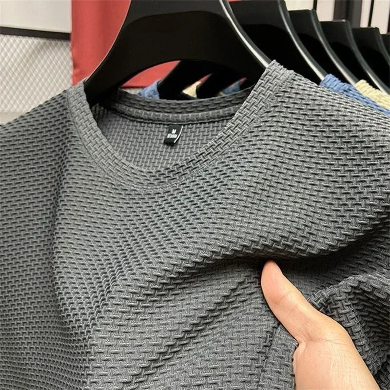 Summer Men's Round Neck Short Sleeved T-shirt M-5XL Oversize Wrinkle Resistant Breathable Top Texture Fabric Versatile Tees Main image