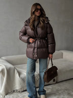 Bornladies Drawstring Slim Fit Cotton Jacket Women's  Winter New Hooded Zipper Cotton Robe Comfortable Warm Bread Jacket