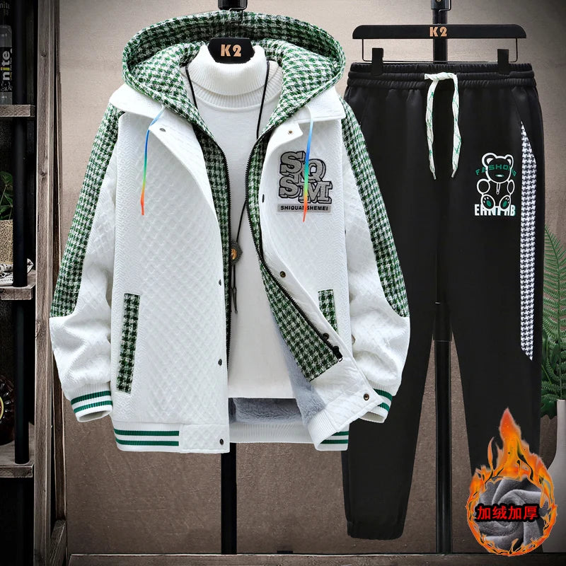 Winter Men's Sets Tracksuit Men Wool Hooded Sweatshirt Thicken Warm Sportswear Male Casual Suit Two Piece Sets