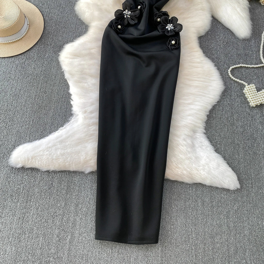 Chic vintage floral Three-dimensional Elegant Fairy korean fashion autumn Sundress women clothing
