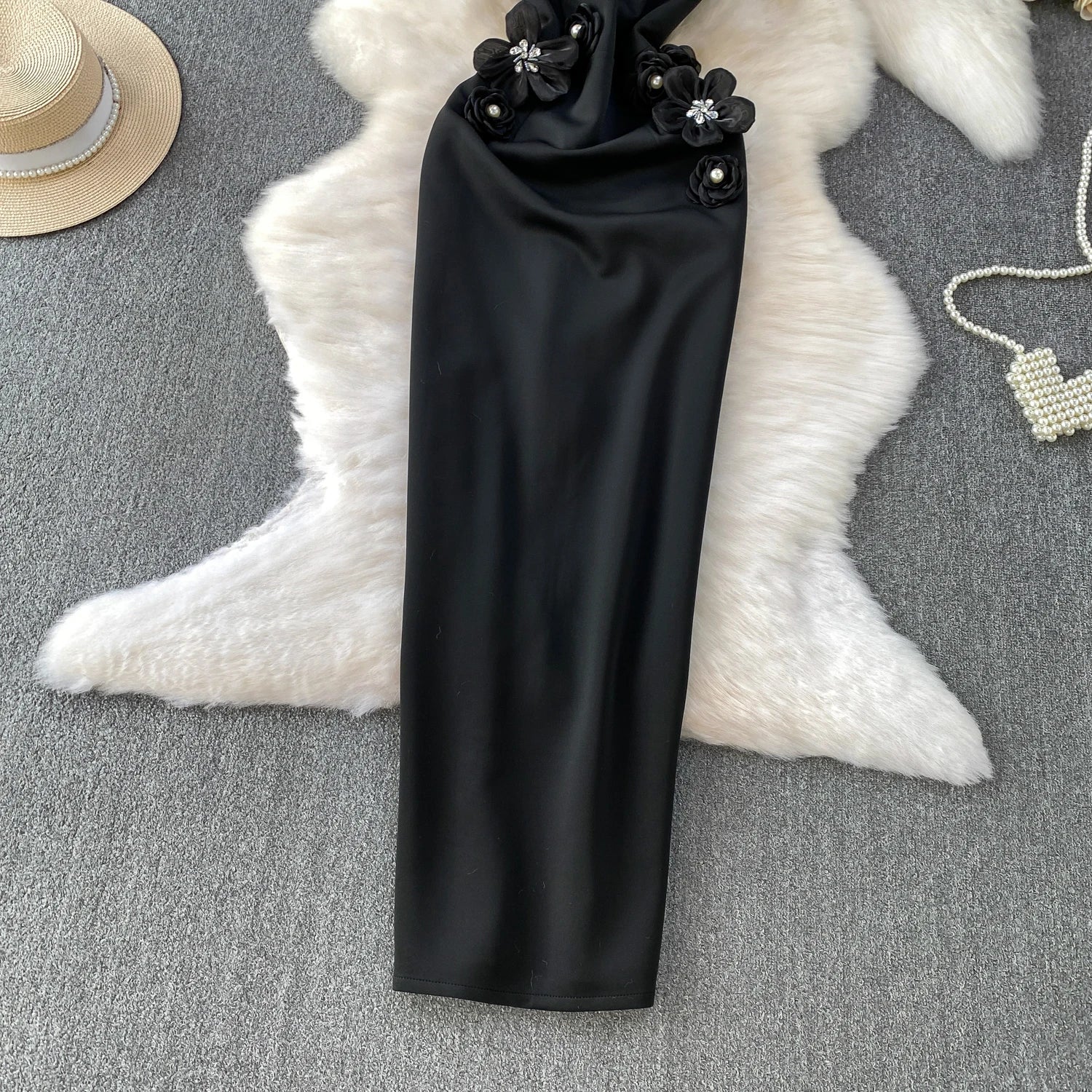 Chic vintage floral Three-dimensional Elegant Fairy korean fashion autumn Sundress women clothing