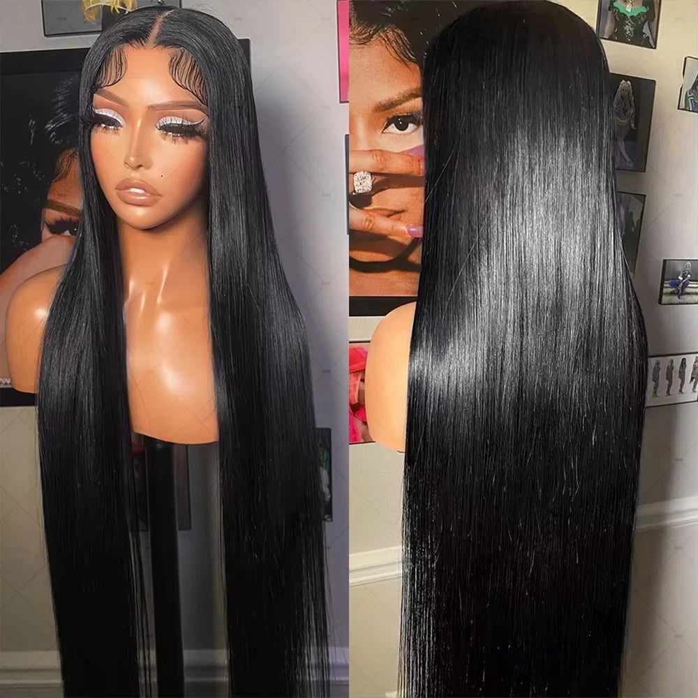13x4 HD Transparent Bone Straight Lace Front Human Hair Wigs Brazilian Frontal Wigs For Women 30 34 Inches 180 Density Secondary image