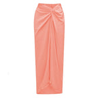 Fashion Solid Beach Dress Women's Casual Elastic High Waist Slit Long Skirt Summer 2025 New Beachwear Spice Girl Bikini Cover Up