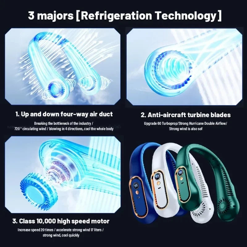 Neck Bladeless Fan Mini Ultra Long Life Portable Lazy Silent Fan Usb Charging Student Sports Office Digital Display Power 5 Gear Secondary image