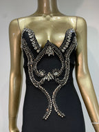 Women Sexy Strapless Beading Rhinestone Black Maxi Long Summer Bodycon Bandage Dress 2025/2026 Elegant Evening Club Party Dress
