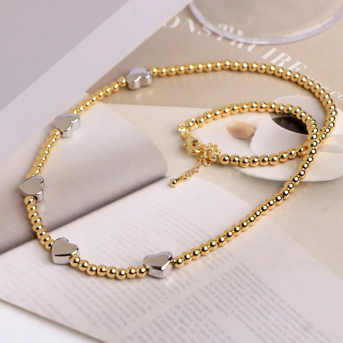 Y2k Stainless Steel Heart Pendant Bead OT Clasp Necklace For Women Men Fashion Geometric Charm Necklace Party Jewelry Gifts Secondary image