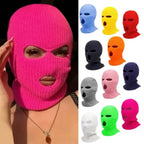 Windproof Full Face Knit Hats Custom SkiMask Men Warm Wool Balaclava embroidery Winter hats Knitted 3 Holes Ski Mask
