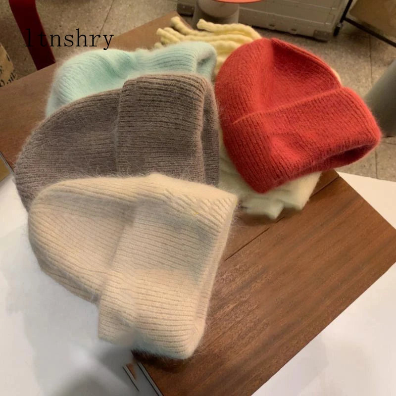 Rabbit Fur Beanies Soft Warm Fluffy  Winter Hat for Women Angora Knitted Hat  Skullies Beanies Female Bonnet Woman Knit Cap Main image