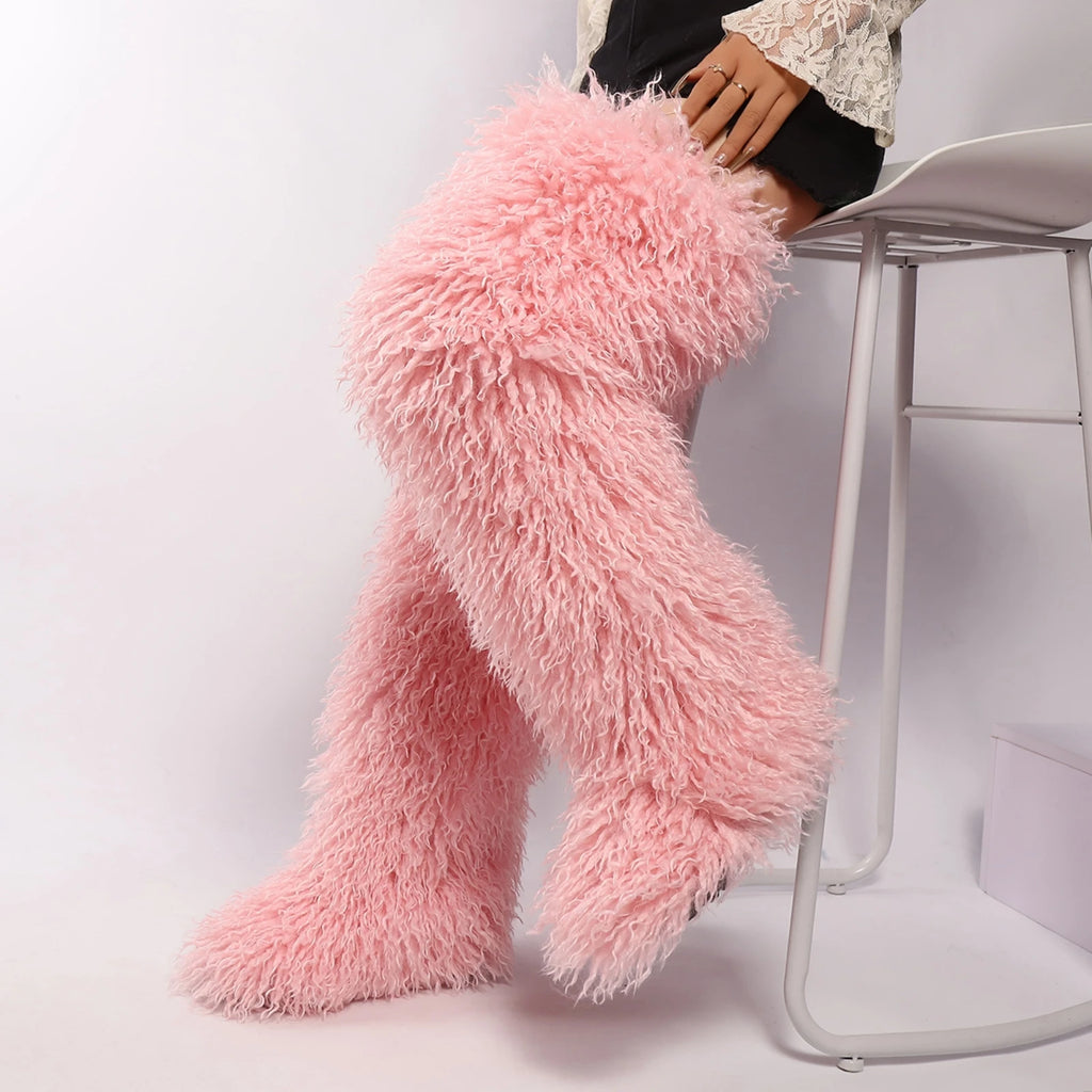 Women's Thigh High Mongolian Boots High Boots Winter New Fox Fur Snow Boots  Women's Boots Leg Warm Boots Non-Slip Soles