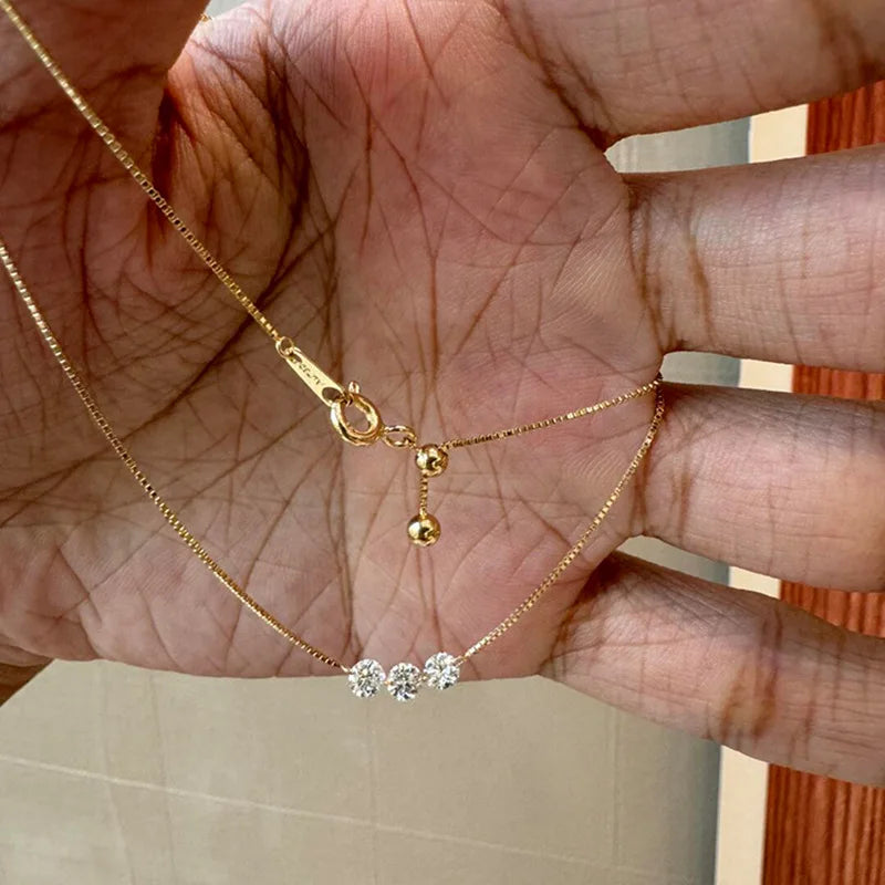 ANENJERY Three Zircon Thin Necklace for Women Simple Clavicle chain Delicate Elegant Jewelry Gifts Wedding Wholesale Secondary image