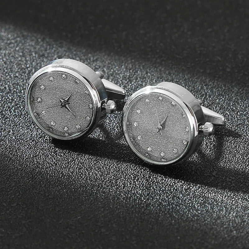Luxury Cufflinks Watch Rotatable Electronic Functional Buckle Business Mens Cufflinks Gold Slivery Mechanical Watch Cuff Links