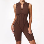 Seamless Yoga Jumpsuits Sports Fitness Zipper Hip-lifting Short-sleeved Backless Dance Workout Gym Shorts Bodysuits for Women