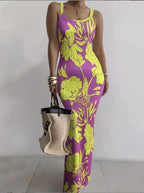 Gradient Printed Long Dress Summer New Women's Fashionable Printed Sexy Sleeveless Suspender Slim Fit Hip Hugging Long Dress