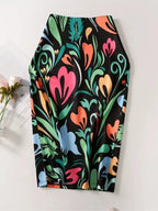Women Vintage Flower Print Bodycon Skirt Slim Midi Sexy Elegant Pencil Skirt Bag Hip Bandage Skirt Hip Wrap Lolita Short Skirt