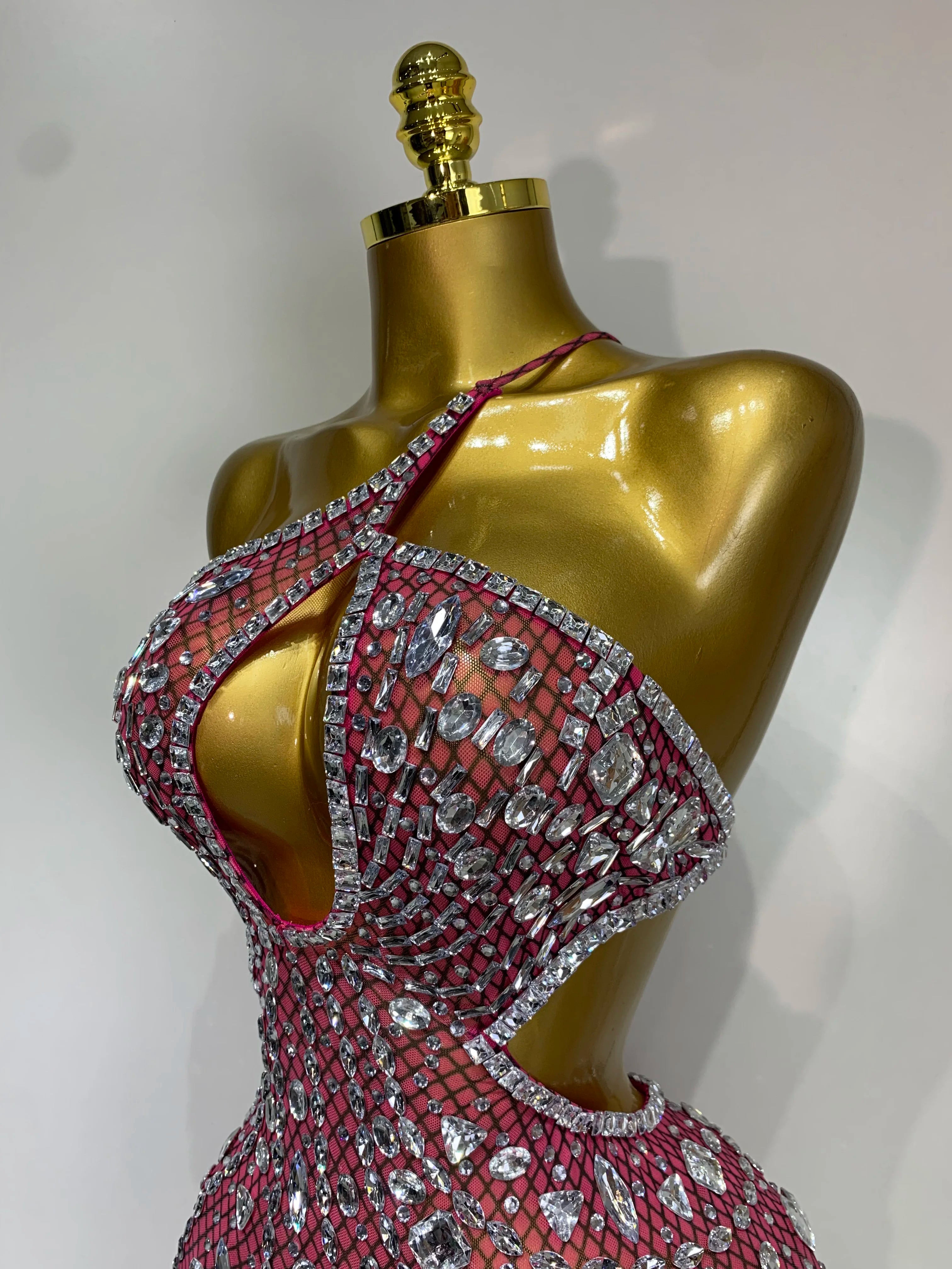 Sexy Sparkly Diamond Backless Short Dress 2026 Women Sleeveless Mesh See Through Evening Birthday Gown Singer Stage Outfit