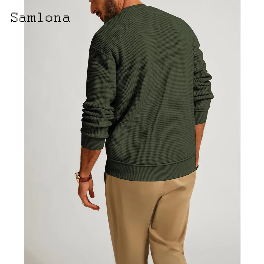 Samlona Men Retro Knitted Sweaters Vintage Jumpers 2025 Autumn Basic Top Pullovers Mens Long Sleeve Fashion Knitting Sweater New Secondary image