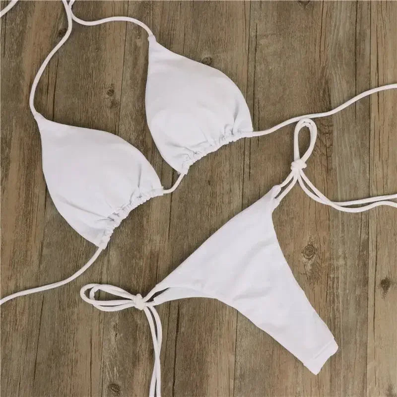2 Pcs/Set Chic Women Swimwear Pure Colors Simple Quick Dry Backless Bikini Set Sexy Woman Swimsuits For Vacation купальник