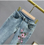 Y2k Jeans Trend Spring Summer Fashion All-match Lace Splicing Denim Straight Pants Blue Jeans for Women Streetwear Wide Leg New