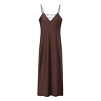 HH Women Summer Yellow Stain V Neck Sling Dress Elegant Sleeveless Loose Maxi Robes 2026 New Ladies Party Holiday Dresses