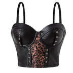 Stylish Wowen PU Leather Corset Imitation Leather Festival Clothing Bustier Lady Cropped Top Girls Punk Rock Club Party Camis