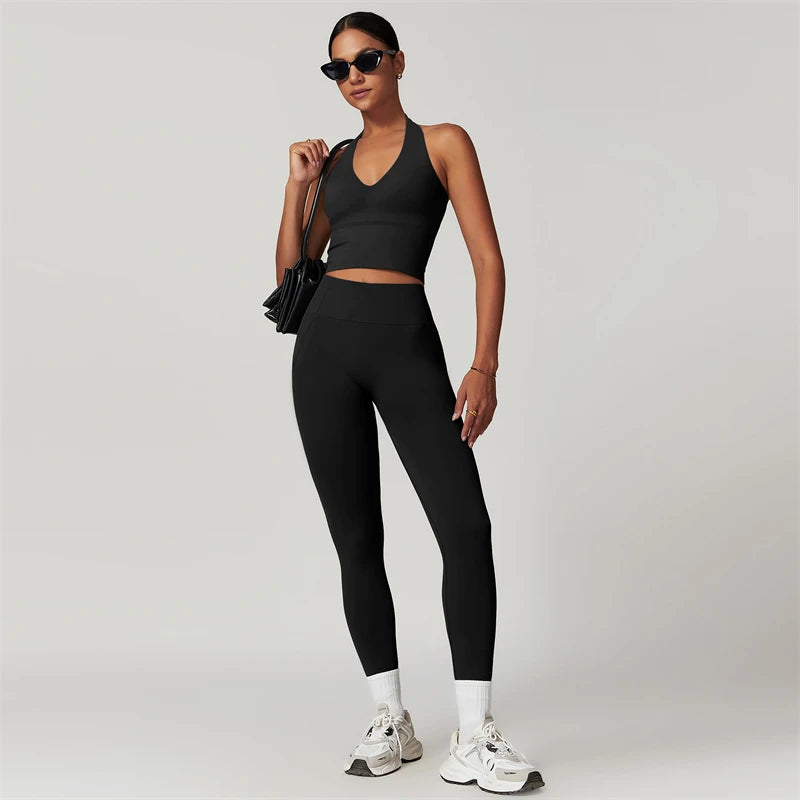 2-Piece Yoga Set – Crop Top & High Waist Leggings