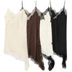 HXAO Womens Dresses Lace Asymmetric Slip Dress Summer 2026 Sexy Evening Dresses Ladies Mini Brown Sleeveless Backless Vestidos