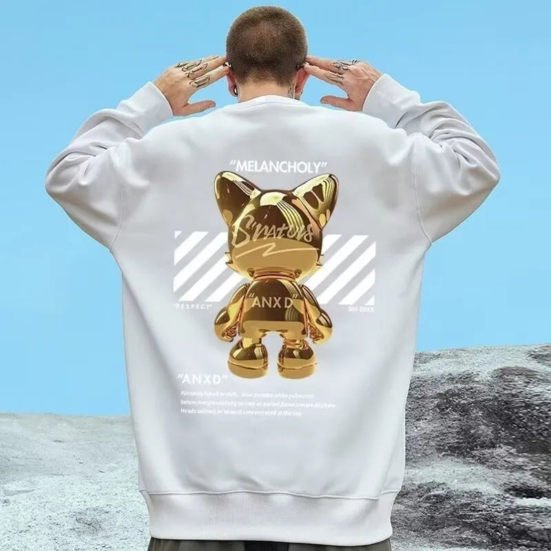 【M-8XL Sweatshirts】Men Oversized Sweatshirt Fashion Loose American Fashion Cat Ornaments Print Long Sleeve Couple Clothes Main image