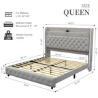LED Bed Frame with Galaxy Star Projector, Platform Bed with Charging Station, 52" Wingback Storage Headboard, No Box Spring