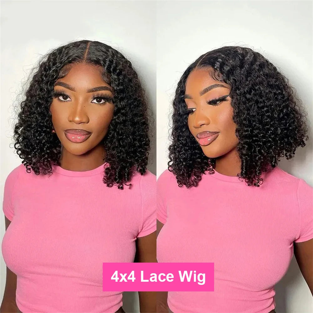 Deep Wave Bob 100% Human Hair Wigs Pre Plucked 13x4 Lace Front Wigs Water Wave Human Hair Curly 4x4 Lace Closure Wigs Burmese Human Hair For Black Women 240% Density 16 Inch