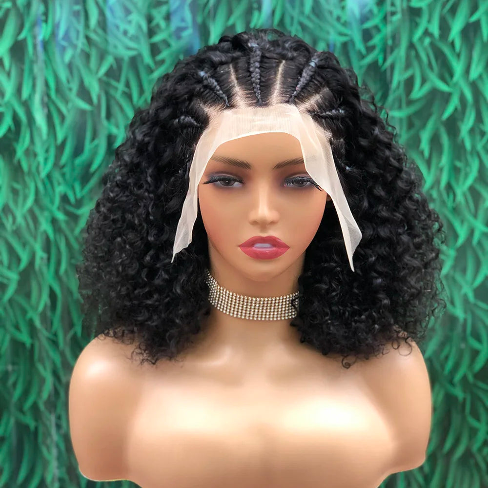 Braided Human Hair Wig 13x4 Lace Front Wigs Braided BOB Wigs For Women African Curly Human Hair Wigs Preplucked Transparent Lace Main image