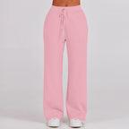 Solid Two-piece set Women Fashion Long Sleeve Zipper Sweater Pullover Tie up Pocket Wide Leg Pant Suit Loose Casual Sport Sets