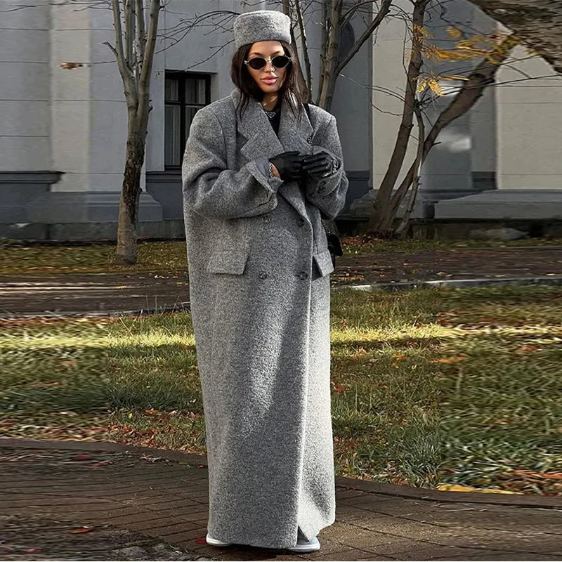 Solid Warm Elegant Women Coat Turn-down Collar Long Sleeve Jacket Casual Winter Autumn Long Outerwears Lady Fashion Loose Coats