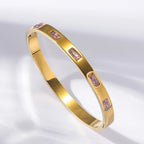 ZAKOL 5pcs/1pcs Pink Crystal Zircon Inlaid Stainless Steel Bracelet Charm Stacked Bracelets Fashion Non-fading Jewelry Gift