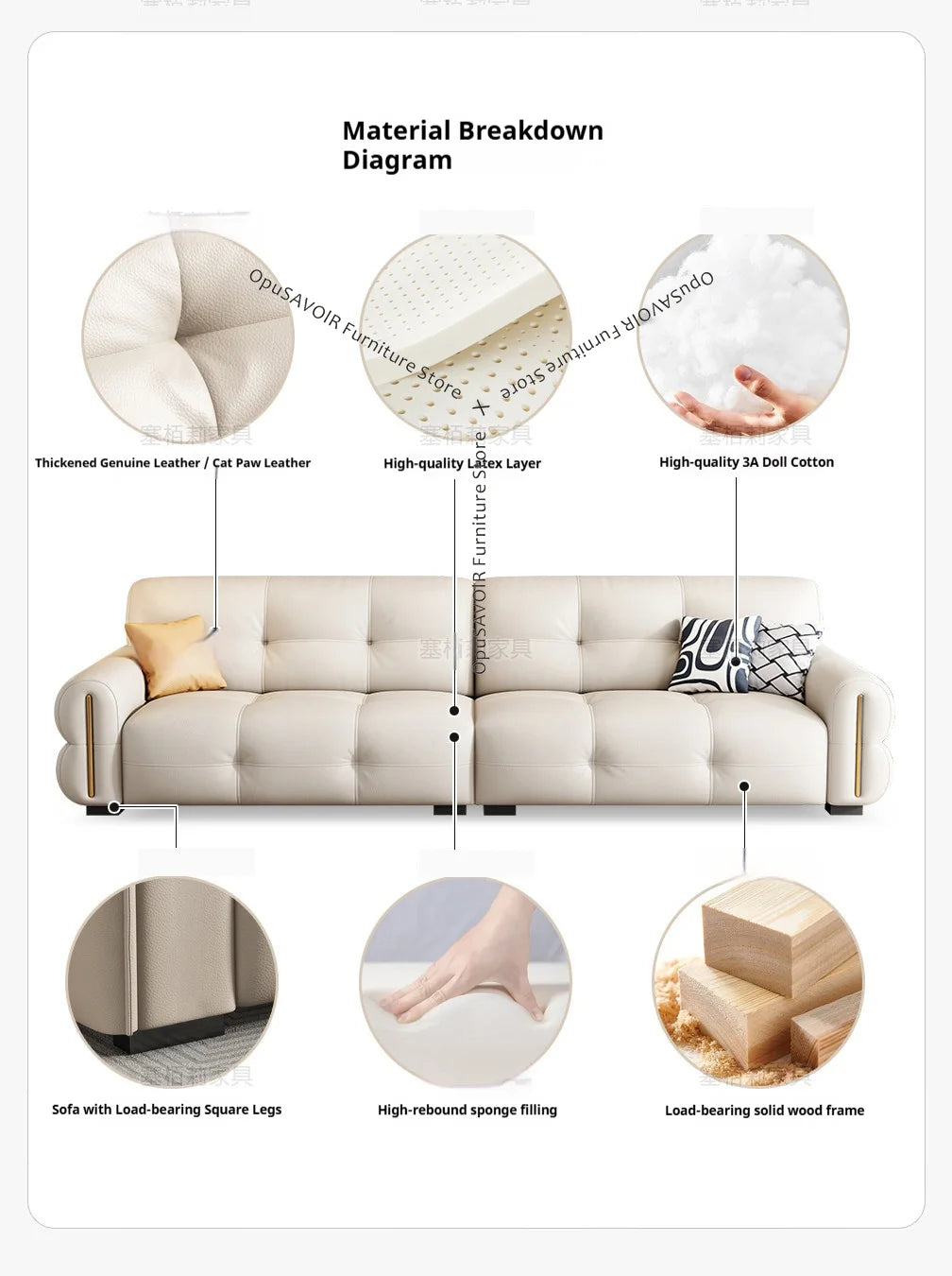 Italian Minimalist Sofa Modern Luxury Living Room Couch Straight Sofa Set Persons Genuine Leather Upholstered Furniture JT40