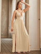 Women Evening Dresses 202 Sister Group Sexy Split V Neck Backless Sleeveless Formal Wedding Party Prom Gowns Bridesmaid Vestido