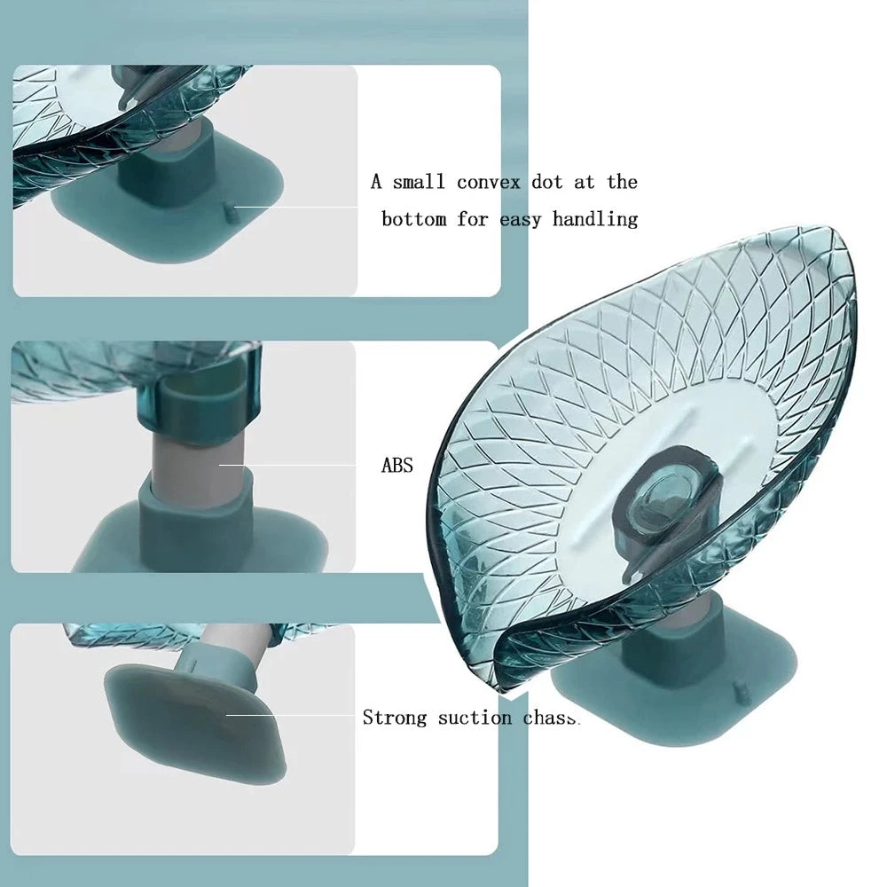 Leaf Design Drain Soap Box With Suction Cup Decorative Plastic Self Draining Bathroom Soap Tray Bathroom Organizers Storage