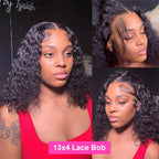 Deep Wave Bob 100% Human Hair Wigs Pre Plucked 13x4 Lace Front Wigs Water Wave Human Hair Curly 4x4 Lace Closure Wigs Burmese Human Hair For Black Women 240% Density 16 Inch