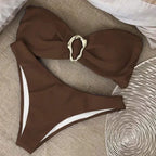 Women Strapless Bikinis Sets Summer Push Up Swimwear Two Pieces Suits Female Sexy Swimsuits Solid Color Lady Backless Beachwear