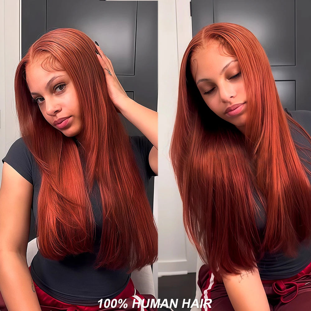 Reddish Brown Straight Wigs13x4 HD Lace Human Hair Wig Pre Plucked 30 inch Colored Lace Frontal Wigs  Brazilian 100%Human Wig Main image