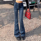 High Waist Flare Jeans - Elastic Bell Bottom Denim Pants