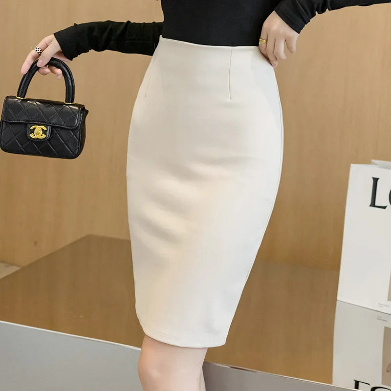 Basic OL Back Split Slim Skirt for Women, Korean Fashion, Bodycon Pencil Office, Elegant Black Knee Length, HighWaist Shirts, Main image