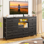 Modern 10-Drawer Dresser with Mirror & RGB LED Lights, 55" Wide Fabric Chest with USB Charging for Bedroom Vanity, Hallway