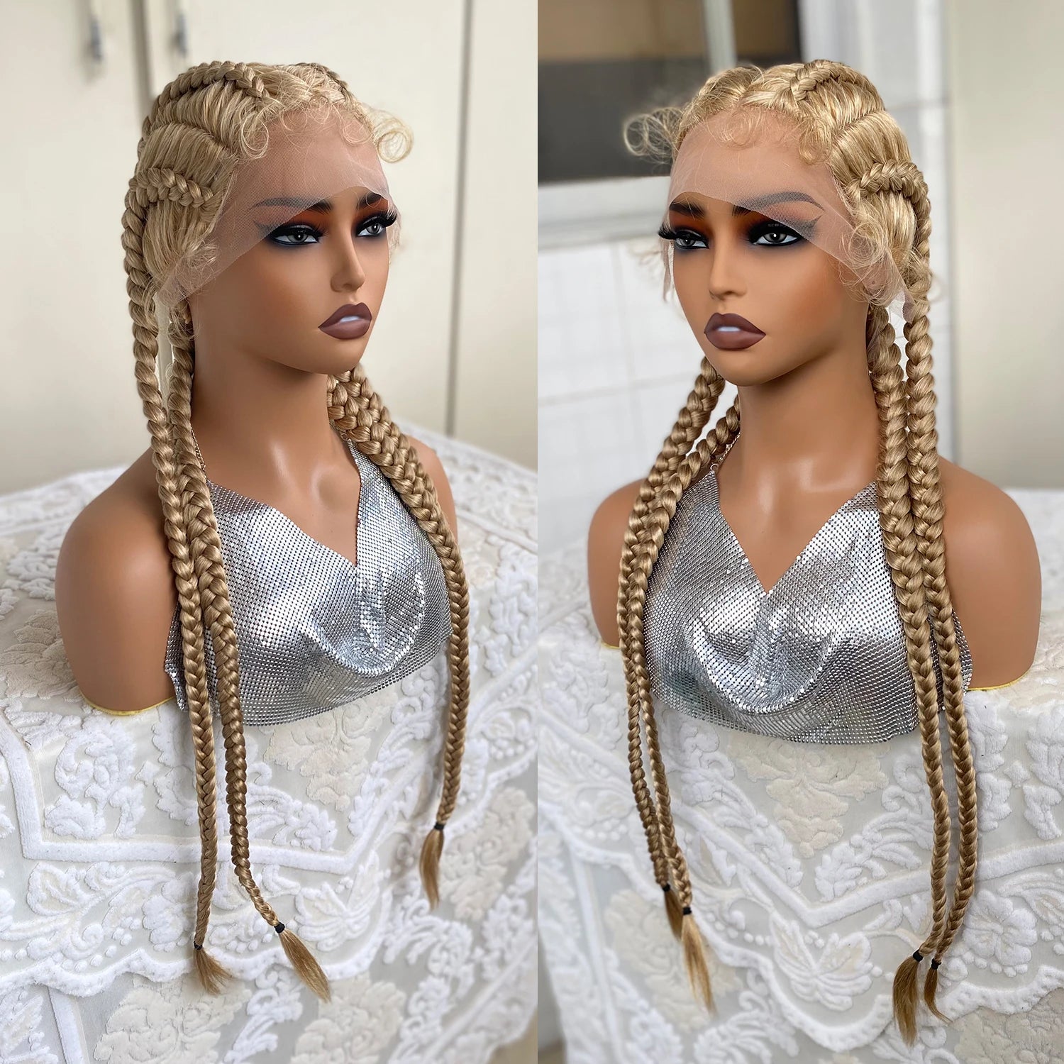Synthetic Lace Front Wig Braided Wigs With Baby Hair 32 Inches 4 Twist Cornrow Braids Cosplay DIY Wig Synthetic Crochet Braids Main image