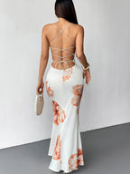 Women's Sling Dresses Fashion New Print O-Neck Lace-up Dresses Lady Sexy Sleeveless Backless Casual Slim Knitted Dress Clothing