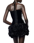 Women Sexy Party Dress Halter Laced Up Crop Top And Flowers Mini Skirt Two Piece Sets Club Evening Celebrity Outfits Wholesale