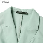 ZANZEA Elegant Office Lady Blazer Suits Women Classy Tied Waist Top and Pant 2pcs Outfit Streetwear Trend Commute Pant Sets 2025