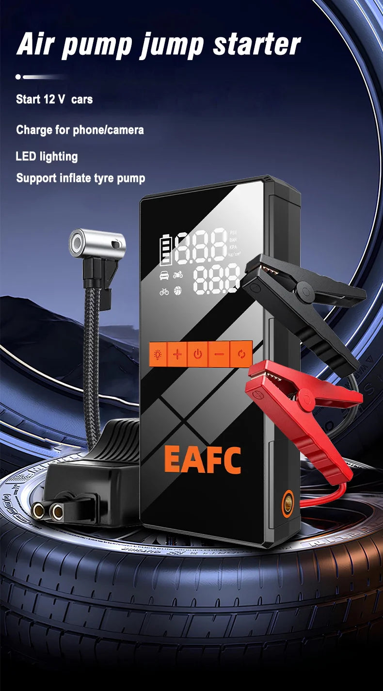 EAFC 1200A Smart Car Jump Starter with 150PSI Air Pump -8000mAh Power Bank  LED Light Smart Inflate for Cars Motorcycles Trucks