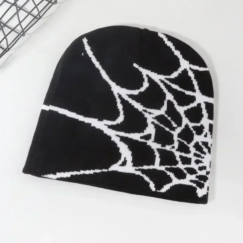 Knitting Spider Web Design Hat Skullies Beanies for Men Women Pullover Pile Cap Y2k Goth Warm Beanie Hats New Hip-hop Street Cap Main image